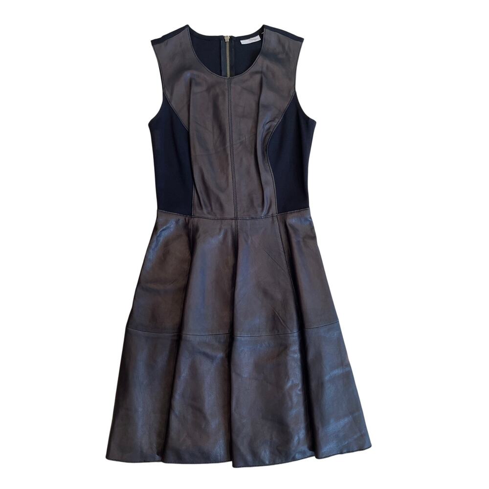 Halogen Black Genuine Leather Ponte Fit & Flare Dress Size 0